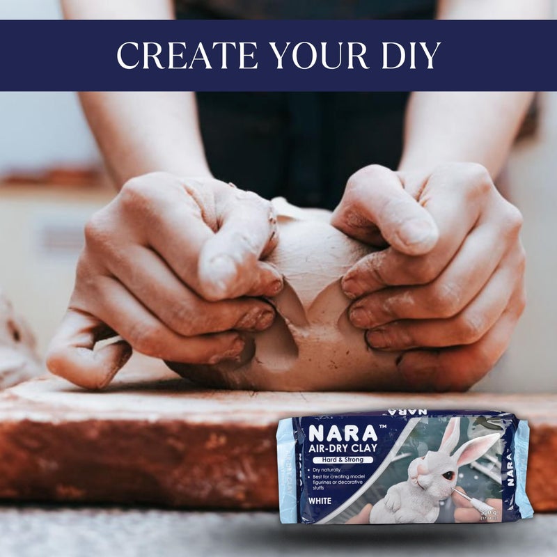 Nara طين جاف بالهواء (صلب وقوي) 500 جرام للفنون والحرف، مشاريع DIY، لا حاجة للفرن أو الفرن، جفاف سريع، مثالي للنمذجة، الطلاء، والنحت (أبيض) - Image 5