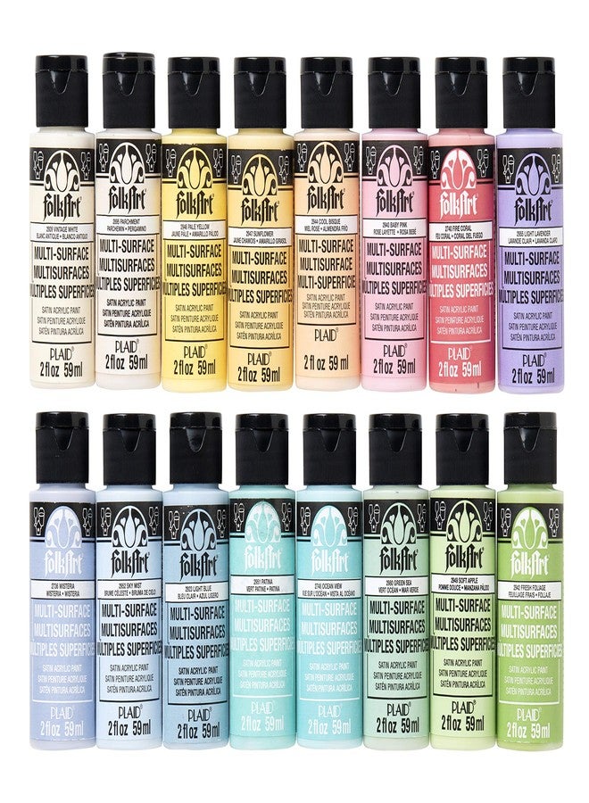 FolkArt Multi Surface Acrylic Paint Set Pastel Colors, Count, 2 Fl Oz (Pack of 16) - Image 1