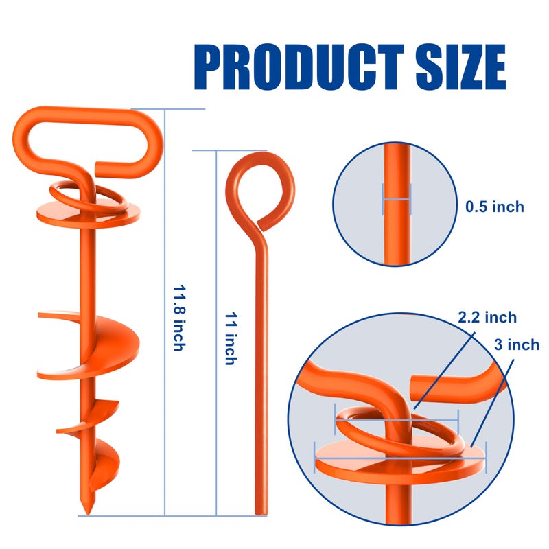 Eurmax USA Dog Tie Out Stake Triple Lock Heavy Duty Dog Anchor for Large Dogs Trampoline Stakes Dog for Yard and Outdoor Dog Runner Install & Travel Kit Included,1-Pack(Orange) - Image 2