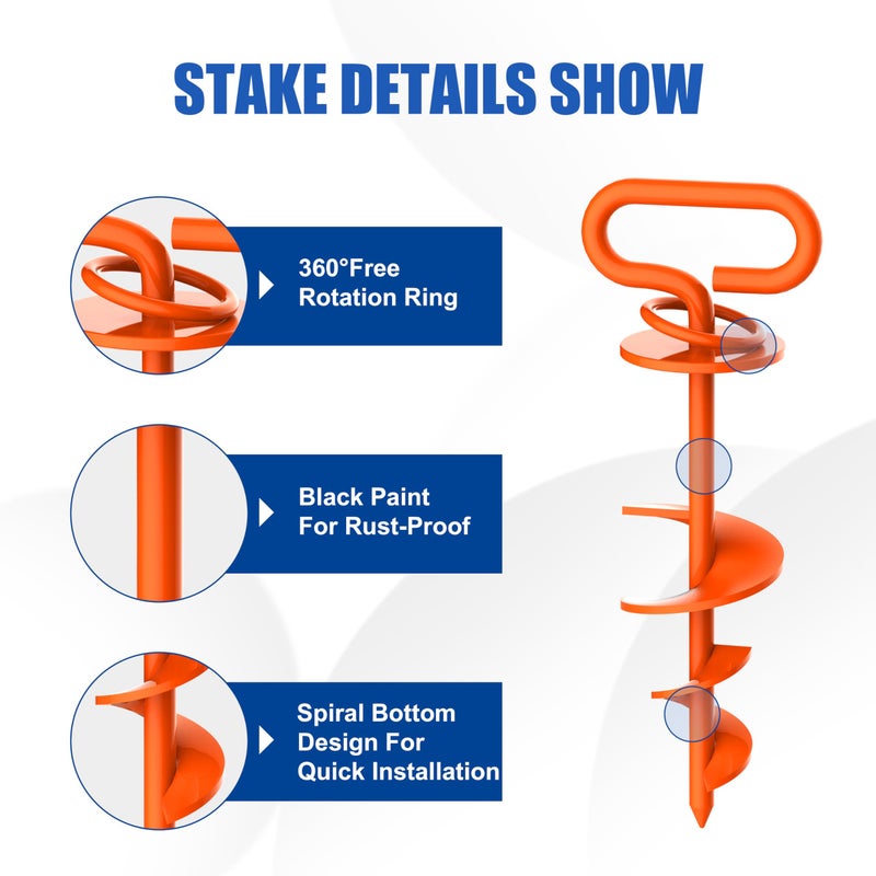 Eurmax USA Dog Tie Out Stake Triple Lock Heavy Duty Dog Anchor for Large Dogs Trampoline Stakes Dog for Yard and Outdoor Dog Runner Install & Travel Kit Included,1-Pack(Orange) - Image 4