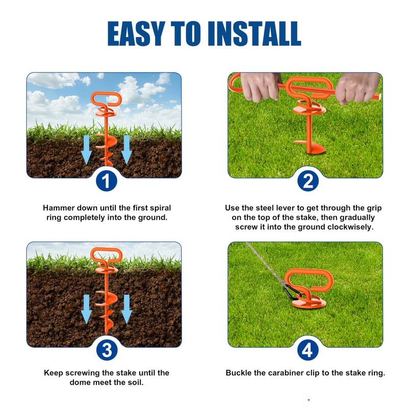 Eurmax USA Dog Tie Out Stake Triple Lock Heavy Duty Dog Anchor for Large Dogs Trampoline Stakes Dog for Yard and Outdoor Dog Runner Install & Travel Kit Included,1-Pack(Orange) - Image 5