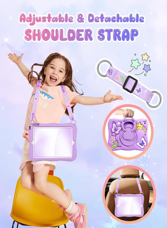 Kidcube for iPad 5th/6th Generation Case, for iPad Air 1st/2nd Gen, for iPad Pro 9.7 Inch Case - Girls Cute Kawaii Girly 3D Purple Butterfly Design Cover with Rotating Stand & Strap Silicone Women - Image 3