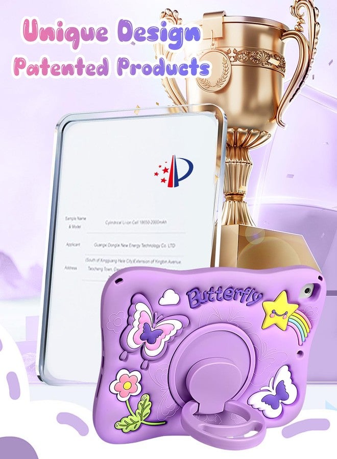 Kidcube for iPad 5th/6th Generation Case, for iPad Air 1st/2nd Gen, for iPad Pro 9.7 Inch Case - Girls Cute Kawaii Girly 3D Purple Butterfly Design Cover with Rotating Stand & Strap Silicone Women - Image 5