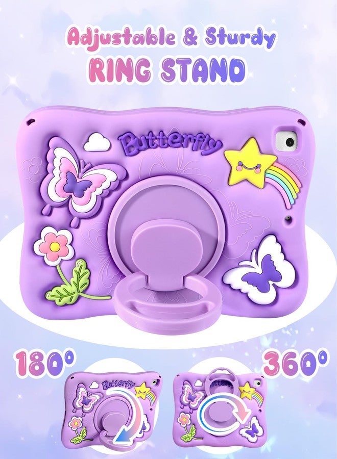 Kidcube for iPad 5th/6th Generation Case, for iPad Air 1st/2nd Gen, for iPad Pro 9.7 Inch Case - Girls Cute Kawaii Girly 3D Purple Butterfly Design Cover with Rotating Stand & Strap Silicone Women - Image 4