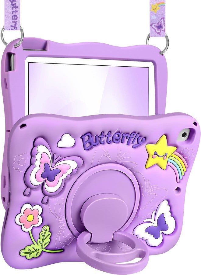 Kidcube for iPad 5th/6th Generation Case, for iPad Air 1st/2nd Gen, for iPad Pro 9.7 Inch Case - Girls Cute Kawaii Girly 3D Purple Butterfly Design Cover with Rotating Stand & Strap Silicone Women - Image 1