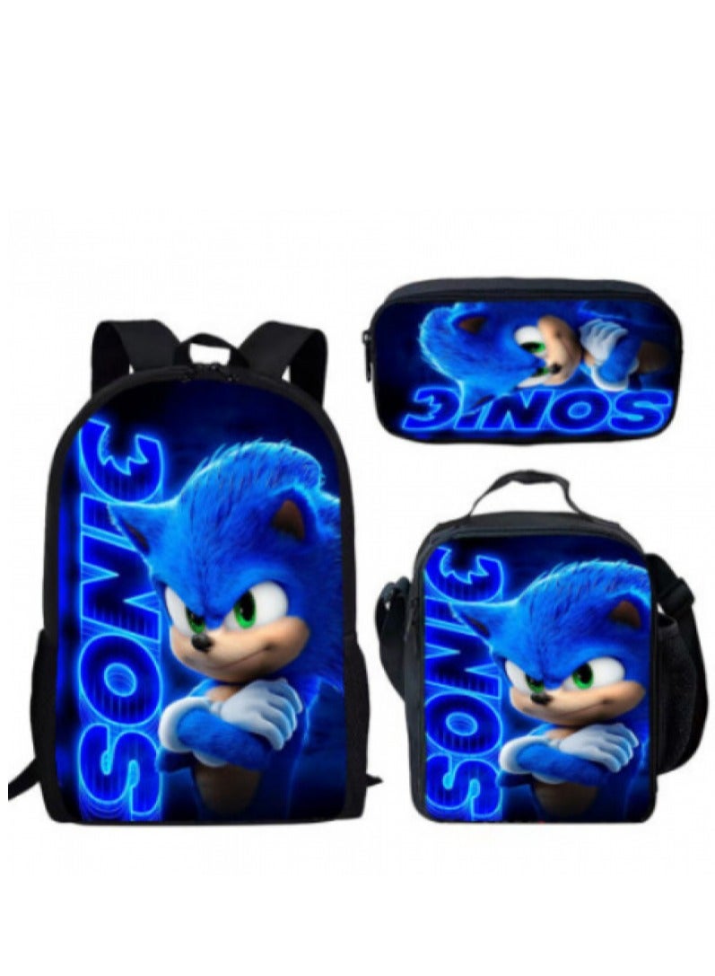 general 3-Piece Cartoon SONIC 3D Print Backpack Set - Image 1