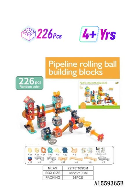 226-Piece DIY Pipeline Rolling Ball Building Block Set, Imaginative Construction and STEM Learning Toy for Kids