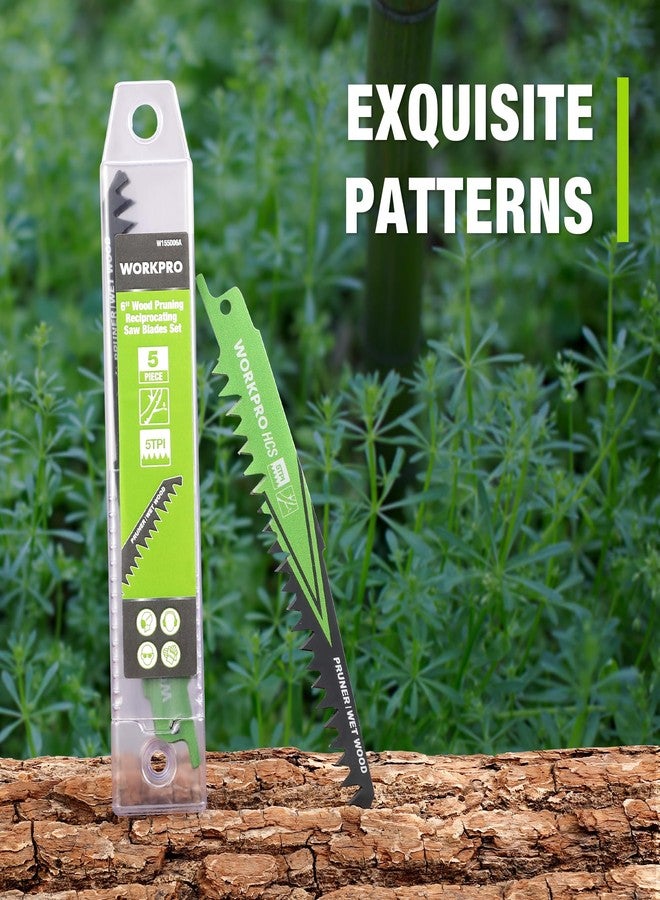 ووركبرو مجموعة شفرات منشار WORKPRO الترددية لتقليم الخشب، مقاس 6 بوصات، شفرات منشار تقليم 5TPI لتقليم الأشجار، وقطع الخشب الرطب مع حقيبة تنظيم، متينة وحادة، 5 قطع - Image 4