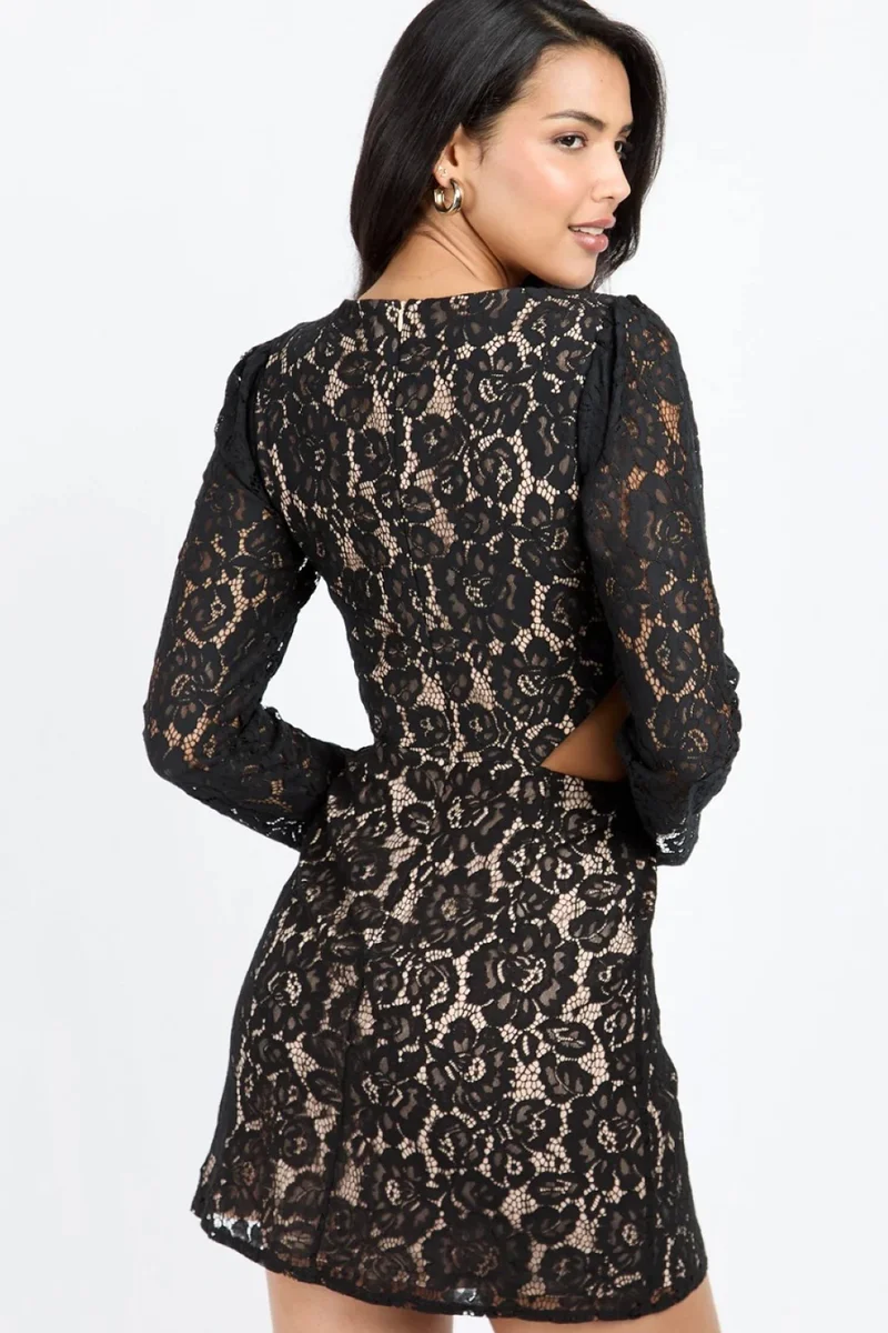 Little Mistress Black Lace Cut-Out Mini Dress