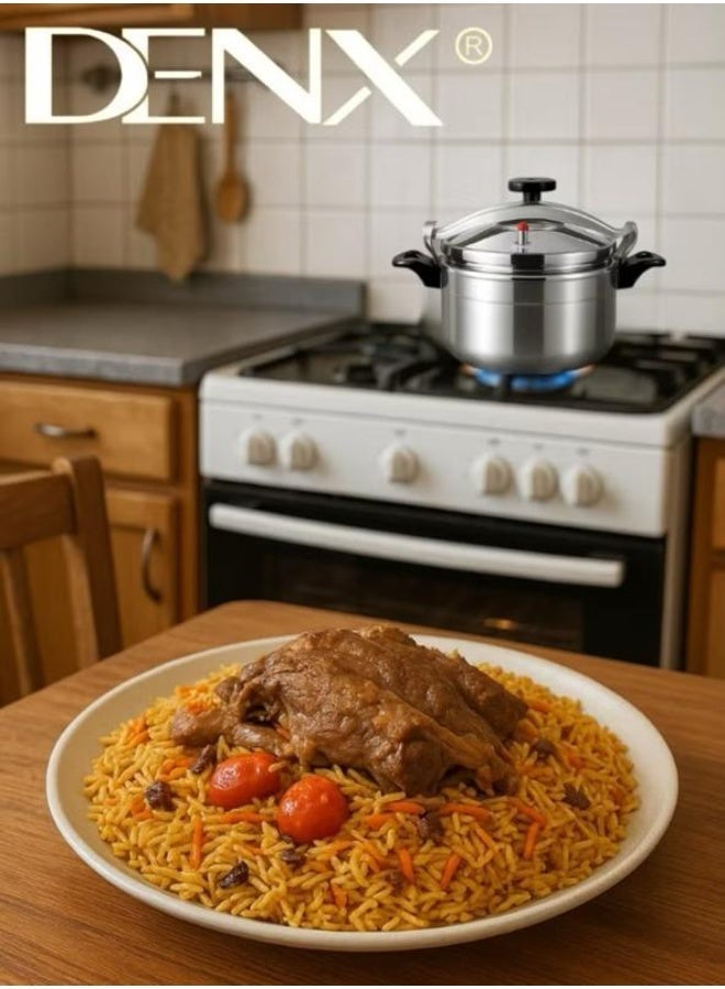 Denx DX3427 Original 11L Aluminum Pressure Cooker with 28cm Diameter, Modern and Elegant Design Featuring Secure Locking Lid, Innovative Safety System with Smart Pressure Valve Preventing Bursting, Strong Single Bottom Ensuring Even Heat Distribution for Fast and Healthy Cooking, Perfect for All Types of Meals and Large Families in Stylish Contemporary Kitchens - Image 3