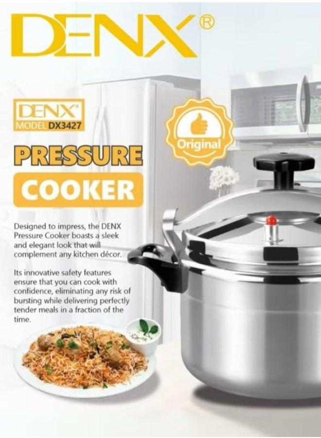Denx DX3427 Original 11L Aluminum Pressure Cooker with 28cm Diameter, Modern and Elegant Design Featuring Secure Locking Lid, Innovative Safety System with Smart Pressure Valve Preventing Bursting, Strong Single Bottom Ensuring Even Heat Distribution for Fast and Healthy Cooking, Perfect for All Types of Meals and Large Families in Stylish Contemporary Kitchens - Image 1