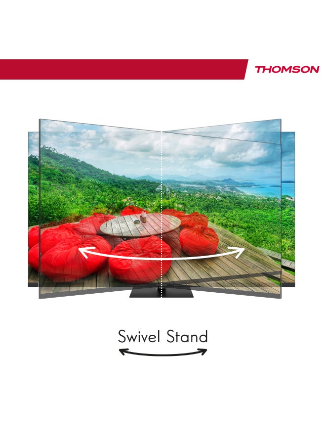 Thomson تلفاز Thomson 55" QLED Pro بتصميم قاعدة مركزية - موديل 2025 بمعدل تحديث 144Hz، 4K UHD، Dolby Vision و Atmos، تحكم صوتي ذكي، مساعد صوتي من Google، شاشة بدون إطار، تلفاز فاخر - Image 4