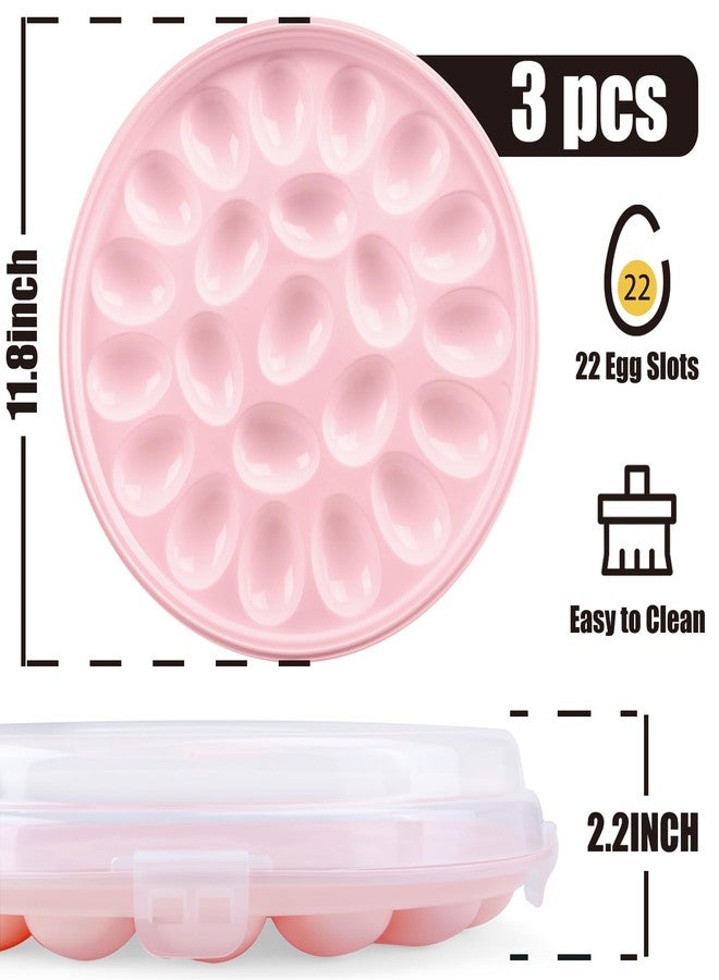 HANSGO Deviled Egg Containers with Lid, 3PCS Deviled Egg Platter Carrier Holder Trays with 66 Slots for Holiday Party and Home Kitchen, Pink - Image 2