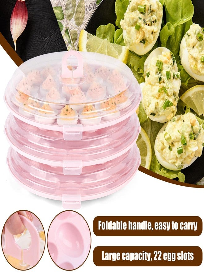HANSGO Deviled Egg Containers with Lid, 3PCS Deviled Egg Platter Carrier Holder Trays with 66 Slots for Holiday Party and Home Kitchen, Pink - Image 3