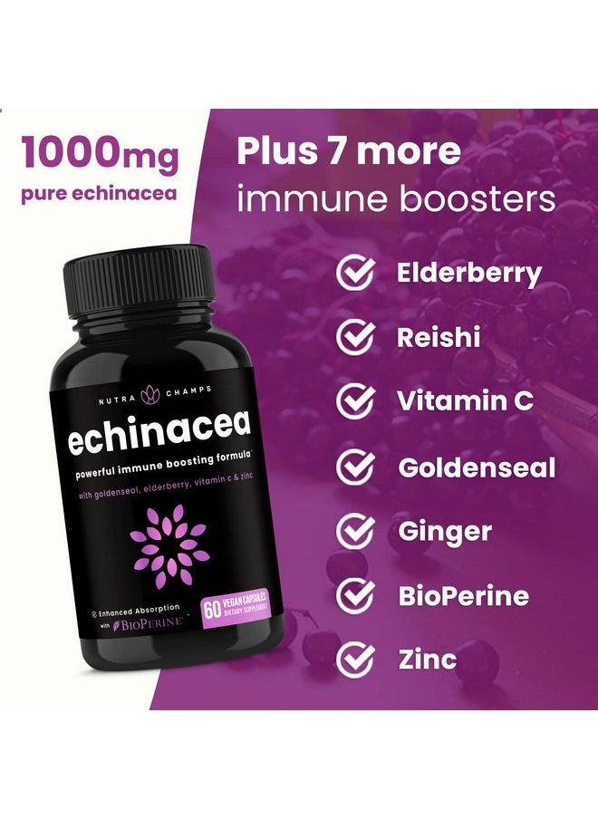 NutraChamps Echinacea Goldenseal 1000Mg With Elderberry Vitamin C Zinc & Ginger ; Immune Boost Vegan Echinacea Capsules With Goldenseal Root & Bioperine For Absorption ; Premium Echinacea Root Supplement  - Image 4