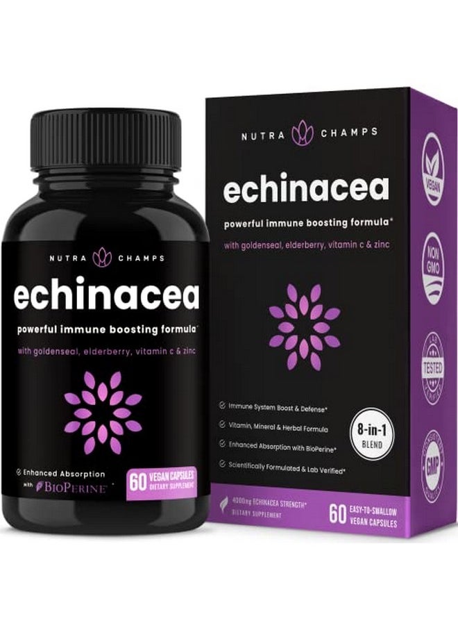 NutraChamps Echinacea Goldenseal 1000Mg With Elderberry Vitamin C Zinc & Ginger ; Immune Boost Vegan Echinacea Capsules With Goldenseal Root & Bioperine For Absorption ; Premium Echinacea Root Supplement  - Image 1