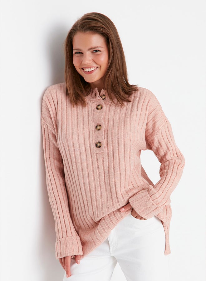 trendyol Powder Collar Buttoned Ribbed Knitwear Sweater TCTAW23AK00035 - Image 3