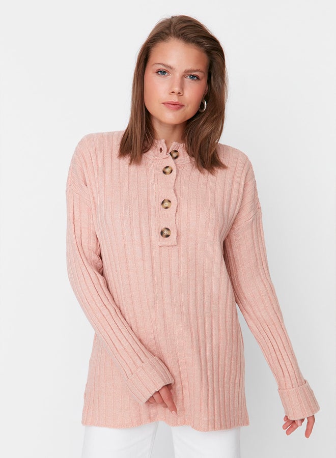 trendyol Powder Collar Buttoned Ribbed Knitwear Sweater TCTAW23AK00035 - Image 2