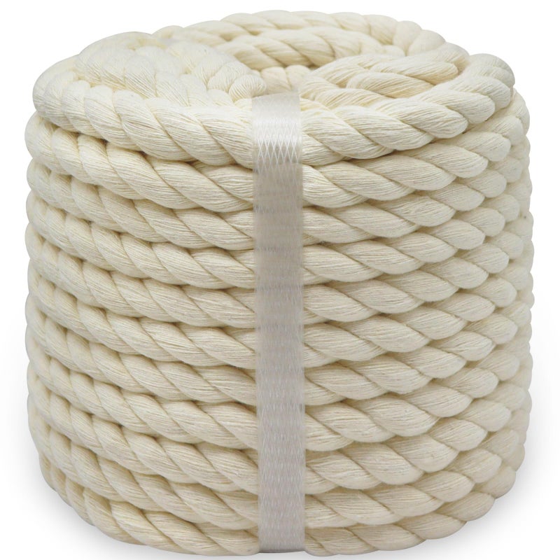 BONSINY Natural White Cotton Rope 12 inch x 50 feet White Nautical Rope for Crafts Baskets Plant Hanger Wall Hanging Home Decor