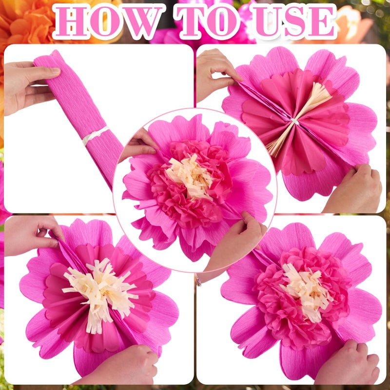 SUNBEAUTY 6PCS Hot Pink and Orange Paper Flowers 12 Inch Large Tissue Paper Flowers Decorations for Wall Giant Crepe Paper Flowers for Girl Women Birthday Office Classroom Bridal Wedding Backdrop - Image 4