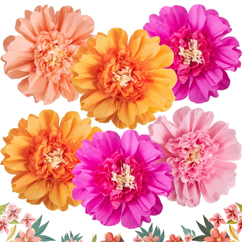 SUNBEAUTY 6PCS Hot Pink and Orange Paper Flowers 12 Inch Large Tissue Paper Flowers Decorations for Wall Giant Crepe Paper Flowers for Girl Women Birthday Office Classroom Bridal Wedding Backdrop - Image 1