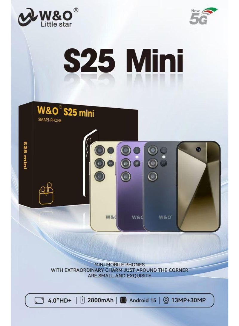 W&O S25 Mini Mobile Phone Android Quad Core Mobile Mini Smartphone Ultra Small Pocket Student Children Men and Women -BLACK