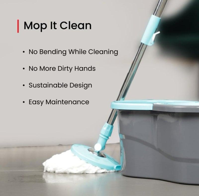 AVZEEGO Spin Mop with Wheels and Deluxe Wringer System Bucket Floor Cleaning and Mopping System2 Microfiber Refills Blue - Image 5