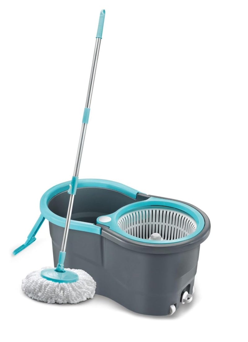AVZEEGO Spin Mop with Wheels and Deluxe Wringer System Bucket Floor Cleaning and Mopping System2 Microfiber Refills Blue - Image 1