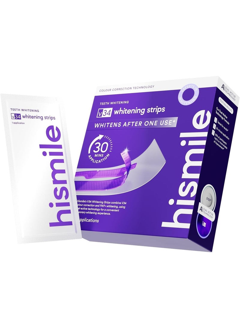 Hismile V34 Whitening Strips, Teeth Whitening Strips, Purple Tooth Whitening, Purple V34 Whitening Strips, Tooth Stain Treatment, Combining Whitening and Colour Correction - Image 1
