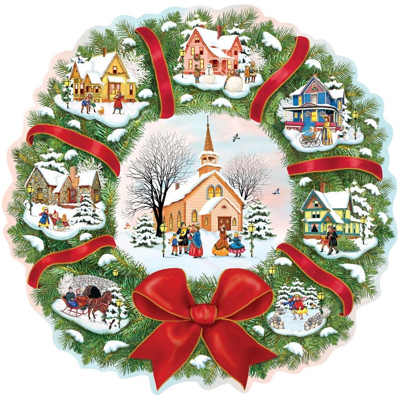 Bits and Pieces 750 Piece Jigsaw Puzzle for Adults The Village Wreath Christmas Wreath Holiday by Artist Rosiland Solomon Completed Puzzle Size 20 x 27 - Image 3