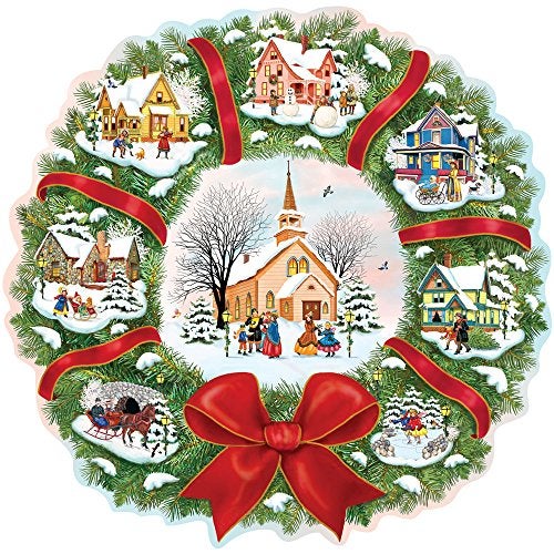 Bits and Pieces 750 Piece Jigsaw Puzzle for Adults The Village Wreath Christmas Wreath Holiday by Artist Rosiland Solomon Completed Puzzle Size 20 x 27 - Image 1