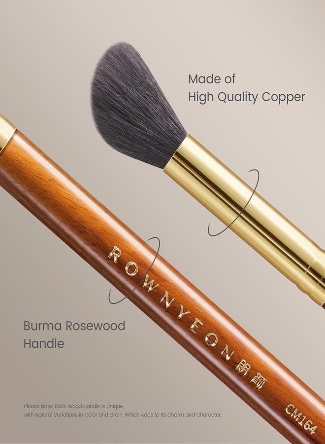 ROWNYEON Desert Oak Series Angled Blush Brush - Soft Goat Hair Bristles for Powder/Cream Blush & Bronzer, Ergonomic Ebana Handle & Brass Ferrule, Beginner to Pro (CM 164) - Image 5