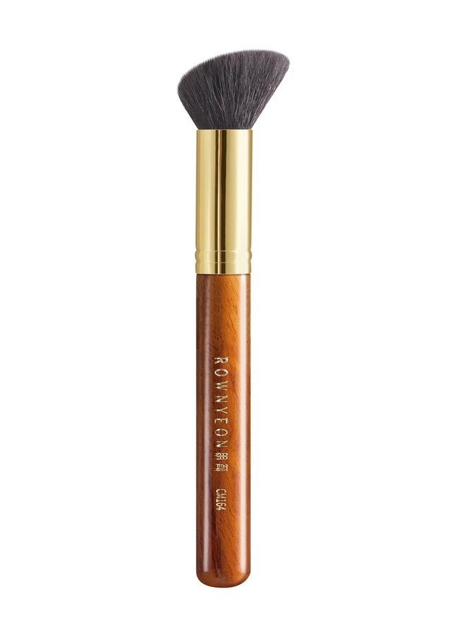 ROWNYEON Desert Oak Series Angled Blush Brush - Soft Goat Hair Bristles for Powder/Cream Blush & Bronzer, Ergonomic Ebana Handle & Brass Ferrule, Beginner to Pro (CM 164) - Image 1