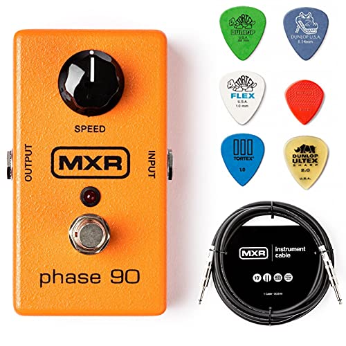 MXR M101 Phase 90 Effects Pedal Bundle with MXR Instrument Cable and 6 Assorted Dunlop Picks - Image 1