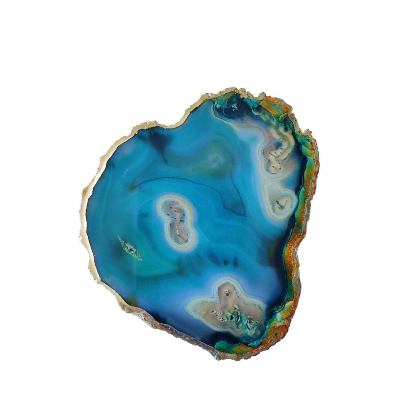 Shubhanjali Shubhanjali Natural Agate Coasters Coffee Tea Drink Coaster with Golded Edges- Pack of 1- Reiki Healing Crystal Irregular Stone Cup Mat for Desk Wine Christmas Gift (Green)  - Image 1
