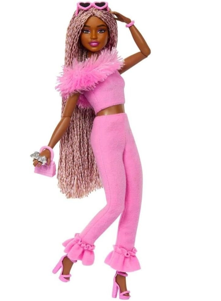 Barbie Deluxe Style Barbiecore Doll With Braided Hair, Faux Fur Neck Top Set HYV28 - Image 2