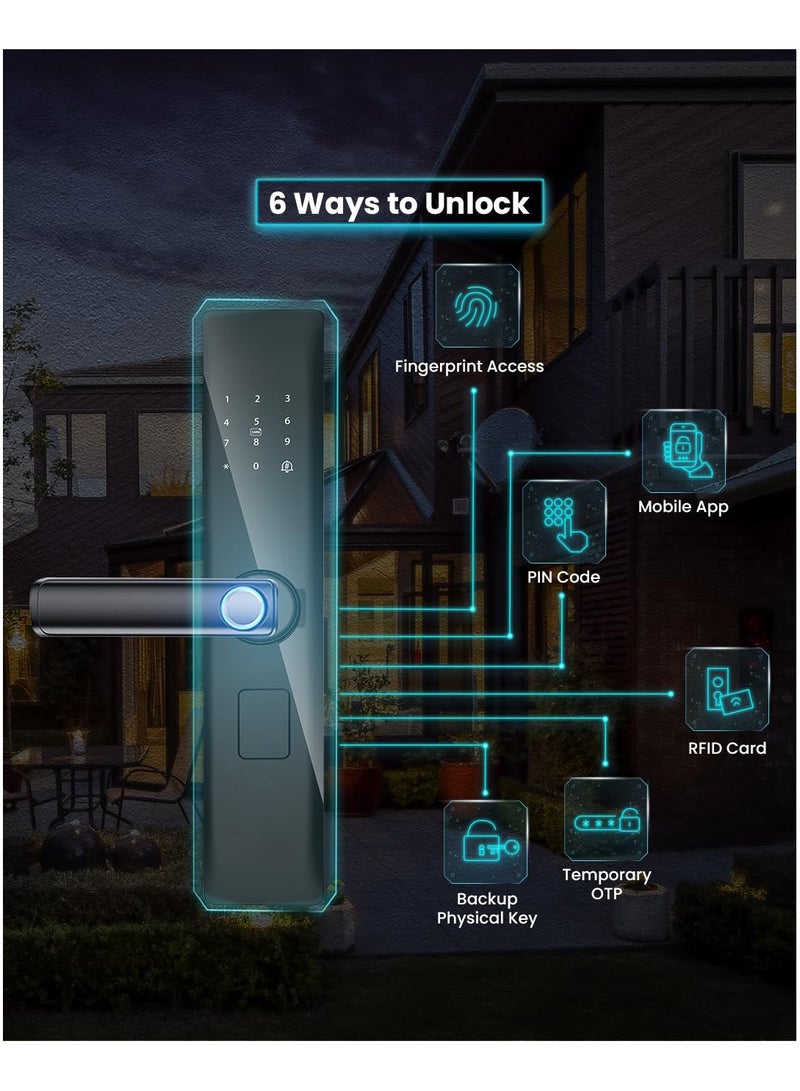 Nomeregan Smart Door Lock,Bluetooth and WiFi 2 in 1 Smart Lock, Fingerprint Door Lock, Keyless Entry Door Lock, APP Remote Control, Biometric for Home Bedroom Apartment - Image 3