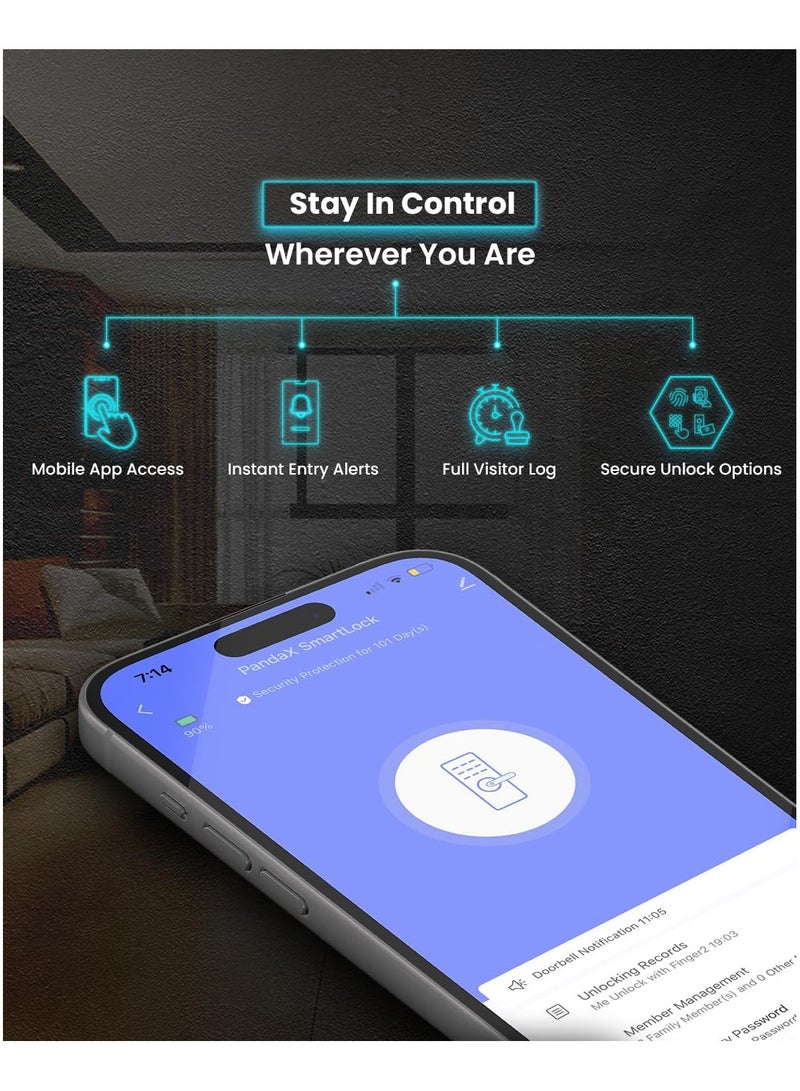 Nomeregan Smart Door Lock,Bluetooth and WiFi 2 in 1 Smart Lock, Fingerprint Door Lock, Keyless Entry Door Lock, APP Remote Control, Biometric for Home Bedroom Apartment - Image 4