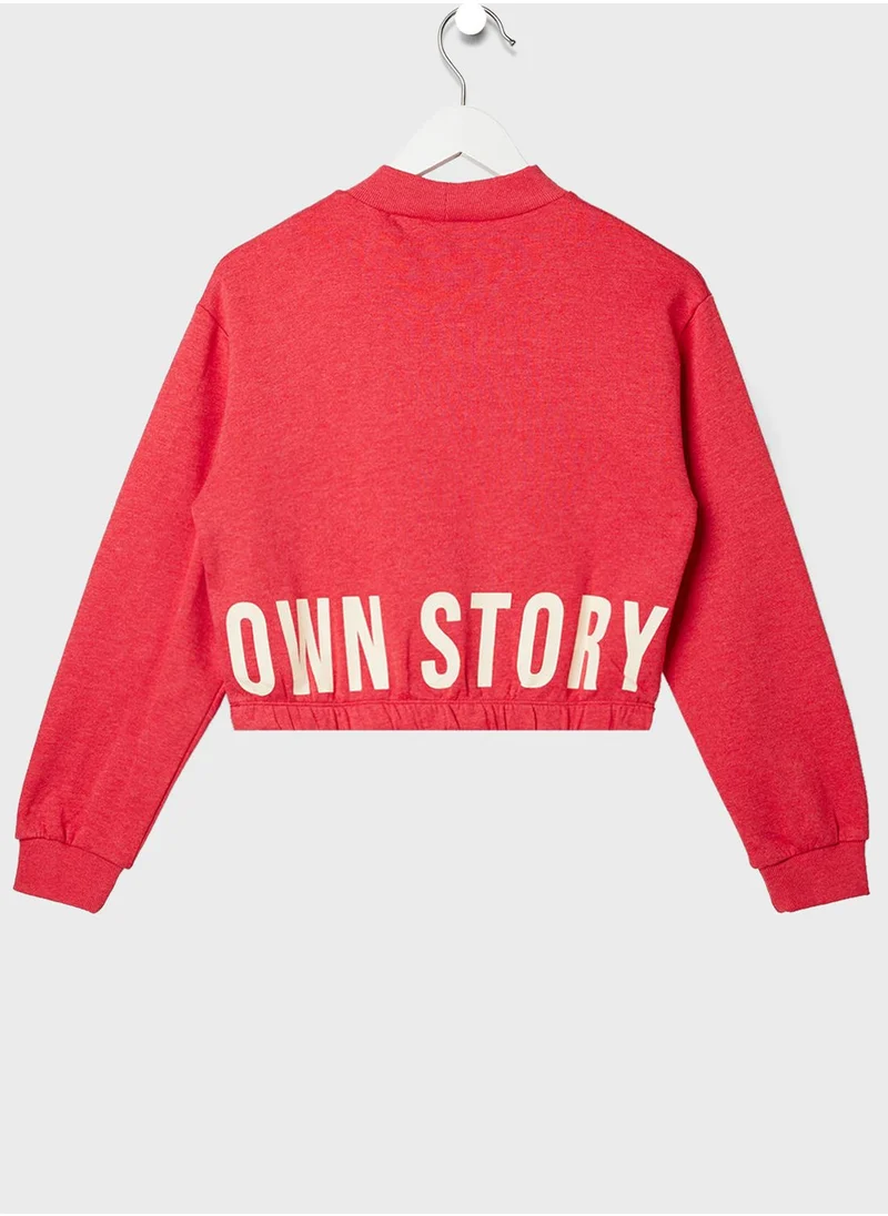 NAME IT Kids Slogan Cropped Sweatshirt