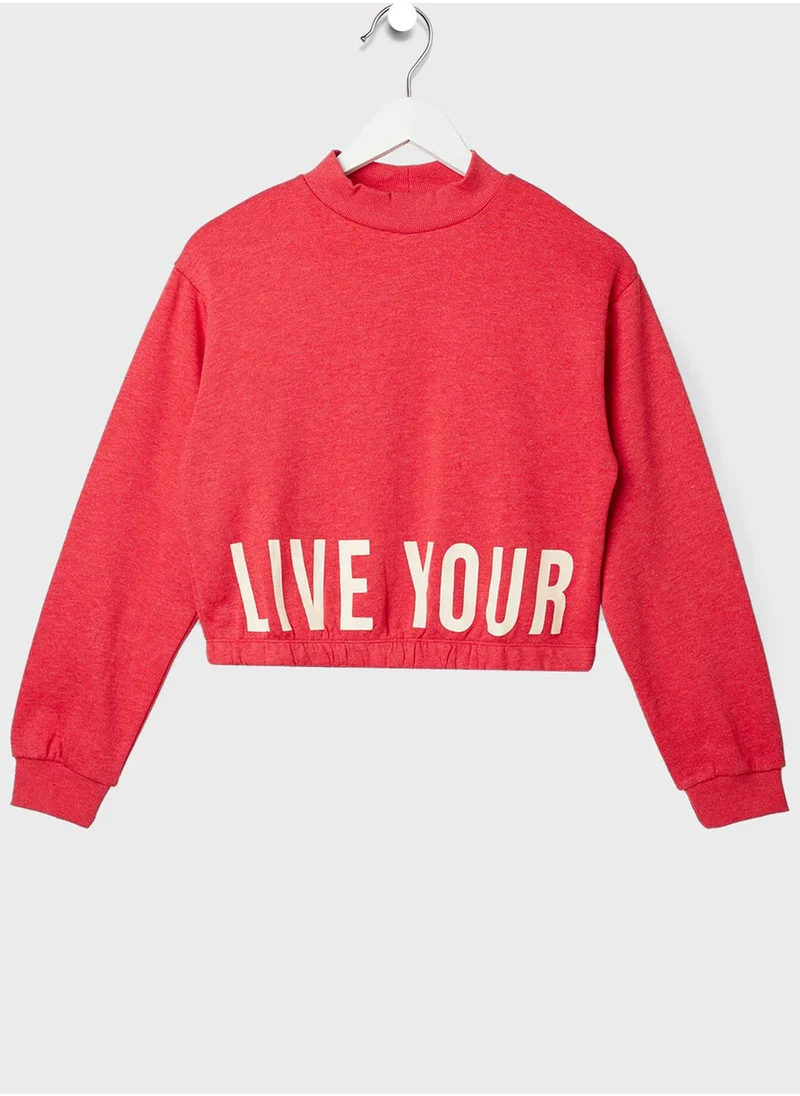 NAME IT Kids Slogan Cropped Sweatshirt