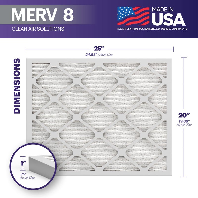 BNX TruFilter 20x25x1 Air Filter MERV 8 (6-Pack) - MADE IN USA â€“ Dust & Pet Defense Electrostatic Pleated Air Conditioner HVAC AC Furnace Filters for Dust, Pet, Mold, Pollen MPR 600 â€“ 700 & FPR 5 - Image 2