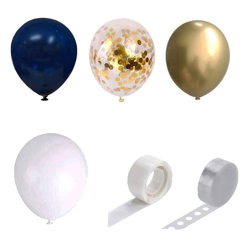 Party Time Navy Party Balloons Pack Of 92Metallic NavyPearl White Latex Balloons With Gold Confetti Balloons Metallic Sea Blue Latex Balloons For Birthday Party Navy Party Decoration One Size - Image 2
