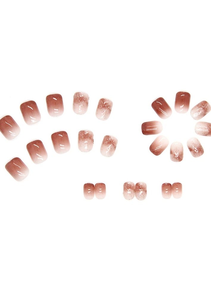 Goolsky Short Press On Nails Icy Gradient Red Brown Color Block Elegant Fake Nails 24pcs Set  - Image 4