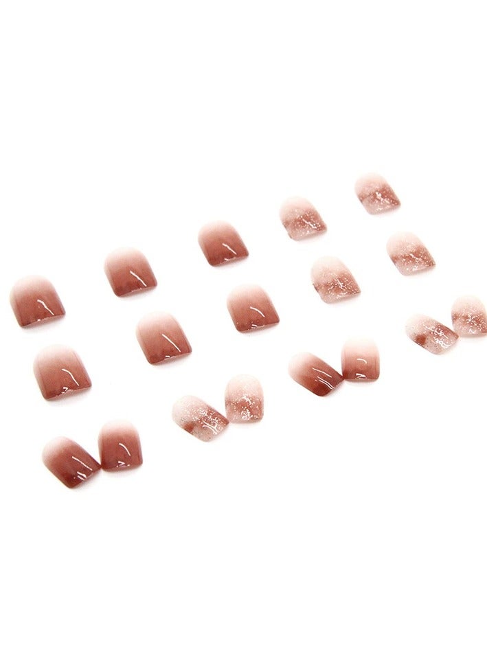 Goolsky Short Press On Nails Icy Gradient Red Brown Color Block Elegant Fake Nails 24pcs Set  - Image 3