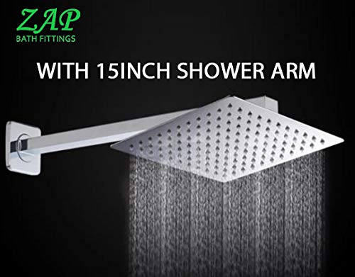ZAP Brzza Series High Grade 100 Brass Wall Mixer with Overhead Shower System Set and 125mm Long Bend Pipe For Bathroom Chrome Finish - Image 2