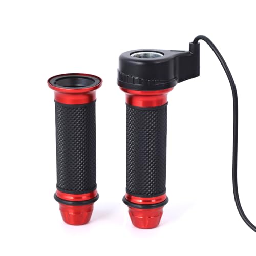 Mokuo E-Bike Full Twist Throttle Grips - 22mm/0.87" Universal Aluminium Alloy Throttle Accelerator Handlebar with Rubber Grip, Fit for Electric Bicycle & Scooter (Red Color) - Image 1