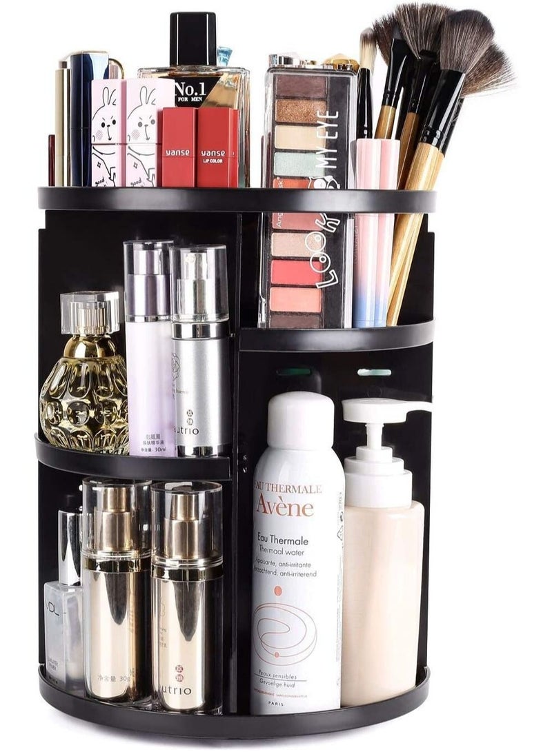AS SEEN ON TV 360 Degree Rotating Adjustable Cosmetics Makeup Organizer, Carousel Storage for Cosmetics, Toiletries, Jewelry, Makeup ,Brushes, Lipsticks, Toner &Creams  Black - Image 1