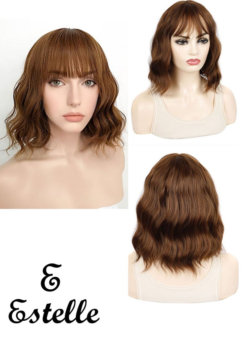 Estelle Water Ripple Wig Headgear Colorful Daily Style Short Hair Fluffy Thin Bangs Wig Headgear Short Curly Hair Wig Light Brown - Image 1