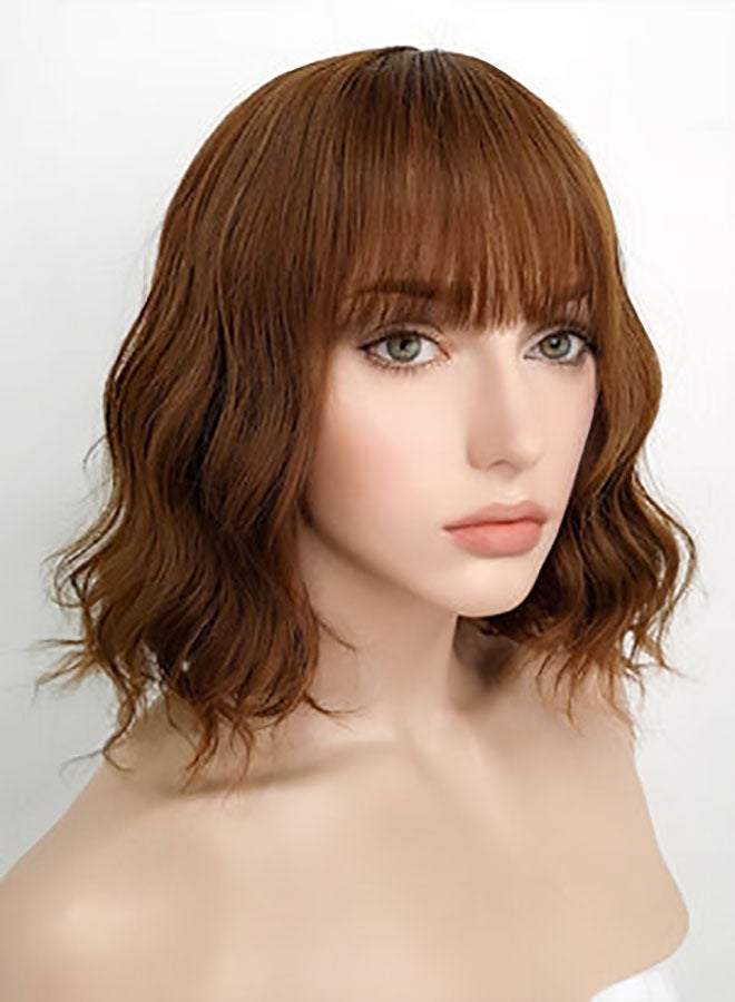 Estelle Water Ripple Wig Headgear Colorful Daily Style Short Hair Fluffy Thin Bangs Wig Headgear Short Curly Hair Wig Light Brown - Image 2