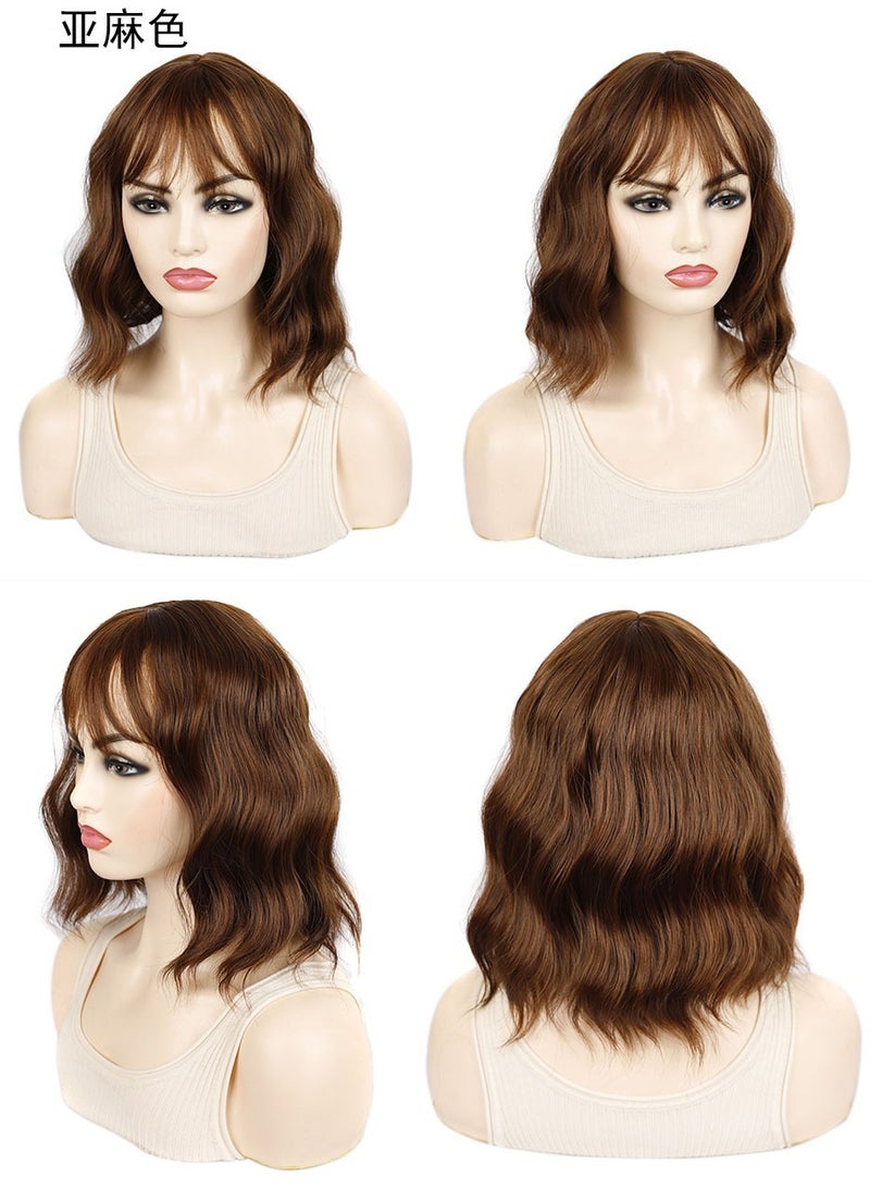 Estelle Water Ripple Wig Headgear Colorful Daily Style Short Hair Fluffy Thin Bangs Wig Headgear Short Curly Hair Wig Light Brown - Image 3